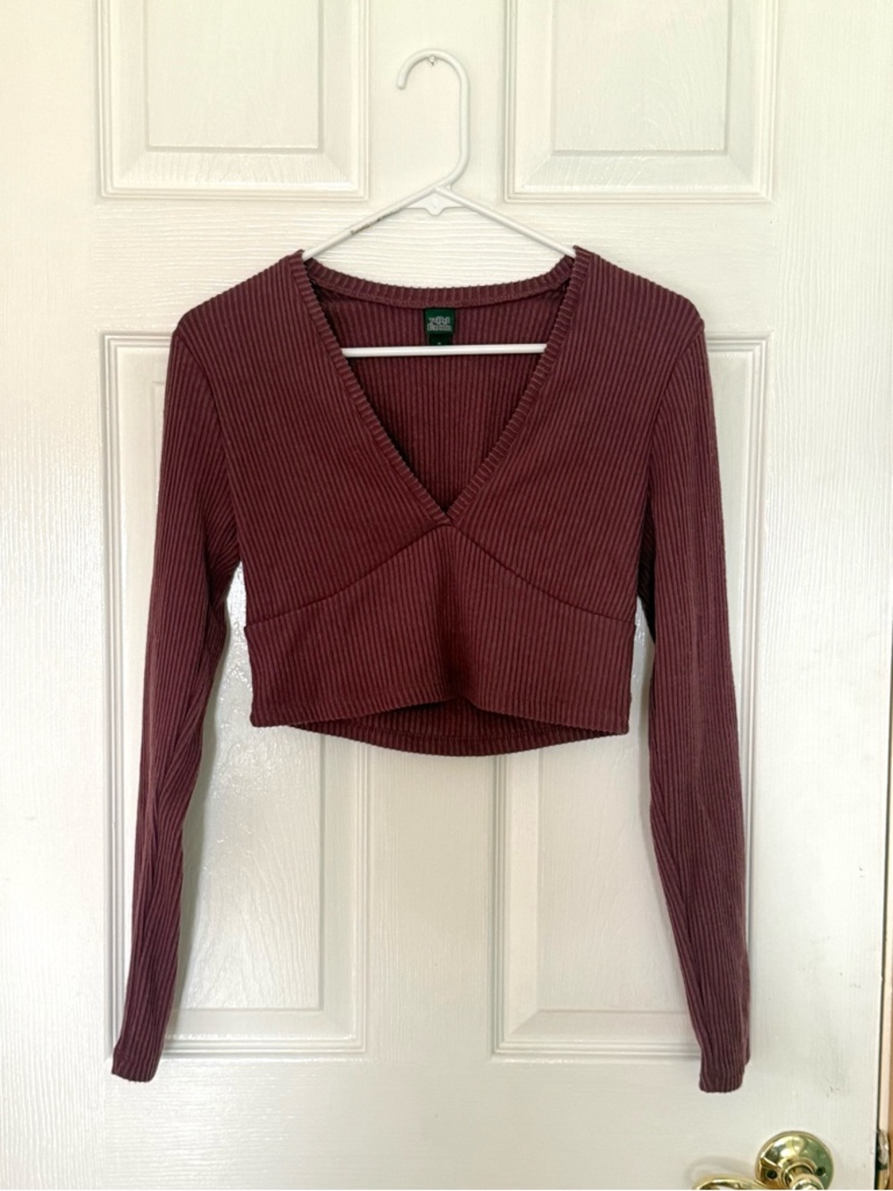 Able Ribbed Long-Sleeve Crop Top in Dusty Plum